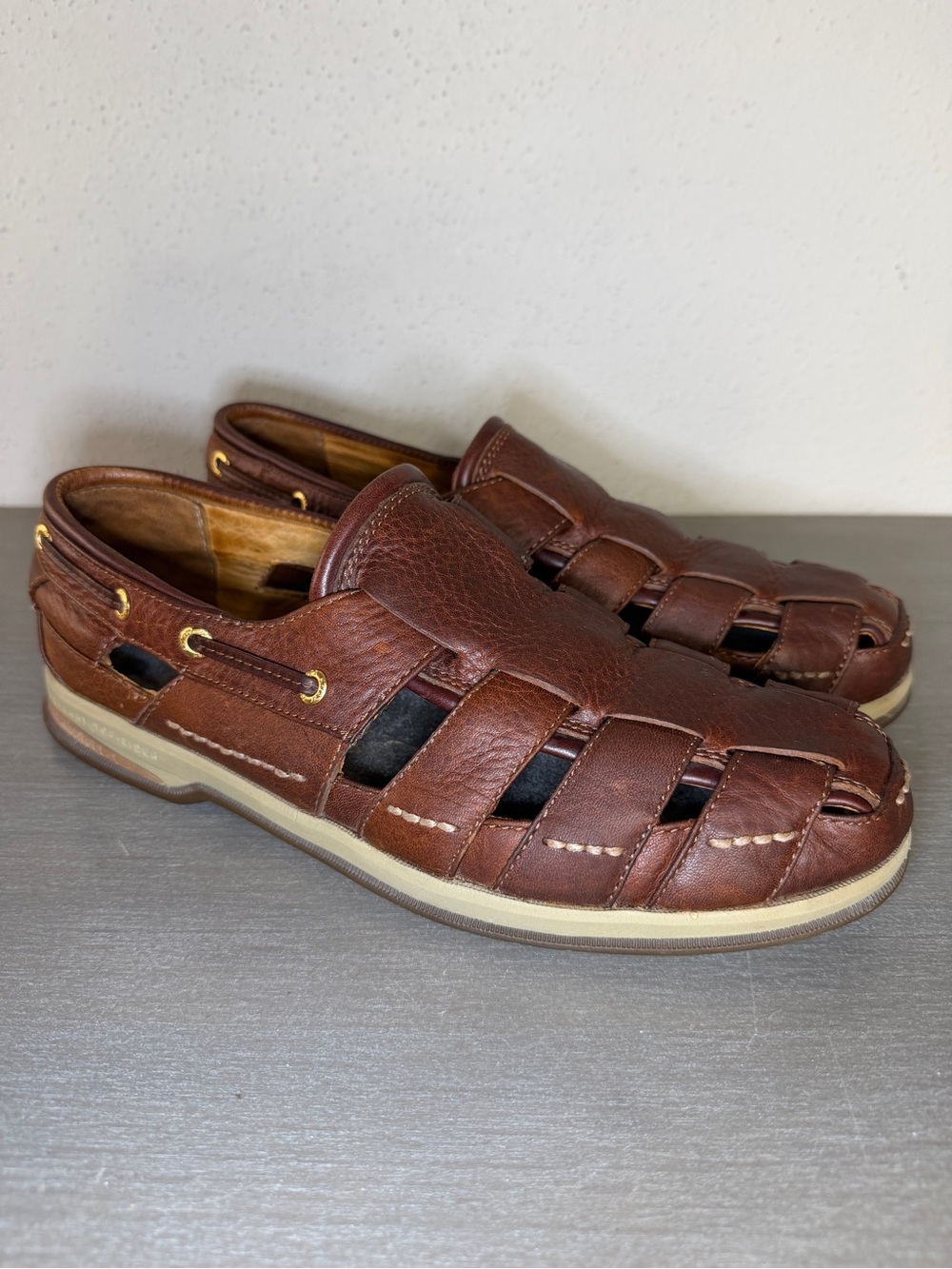 Sperry Top Sider Gold Cup Fisherman Sandals Men’s Size 9M Brown Leather